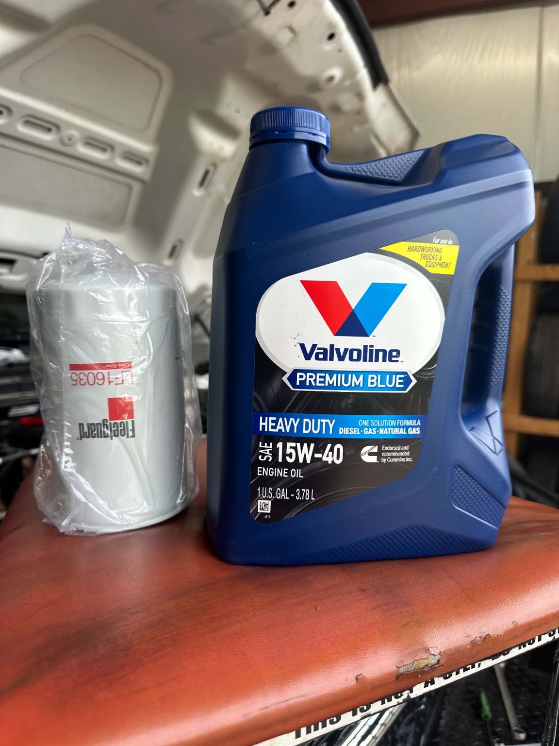 Fleetguard filter and Valvoline Premium Blue heavy duty oil